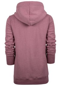 Hoodie in licht mauve, met lange mouwen en ribgebreide manchetten, van een zachte stof. Achteraan is een strak ontwerp en een nette zoom zichtbaar.