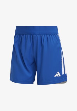 Blauwe sportshorts van lichtgewicht stof. Voorzien van een elastische tailleband, witte zijkanten en een geventileerd ontwerp voor ademend vermogen.