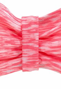 Pink fabric hair accessory with a marbled pattern, featuring a gathered center and smooth, soft texture.