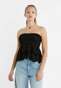 Stradivarius EMBROIDERED BANDEAU Top black Zalando
