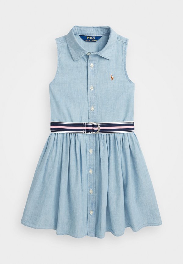 BELTED COTTON CHAMBRAY SHIRTDRESS - Denim dress - medium wash