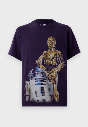 Zwarte katoenen T-shirt met een grafisch ontwerp van C-3PO en R2-D2 uit Star Wars. Ronde hals, korte mouwen, ontspannen pasvorm.