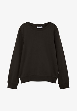 Sort langærmet sweatshirt med rund hals, ribstrikkede manchetter og kant samt en lille stofmærkat på den nedre sidesøm.