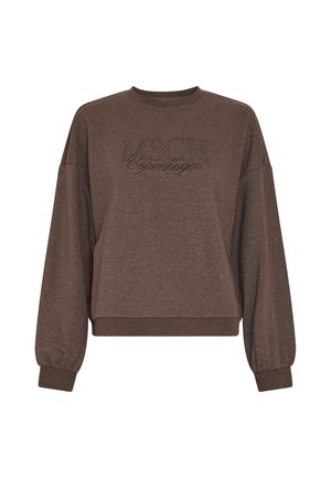 Braunes Sweatshirt mit langen Ärmeln und Rundhalsausschnitt, vorne mit "MSCH Copenhagen" bestickt, mit gerippten Bündchen und Saum.