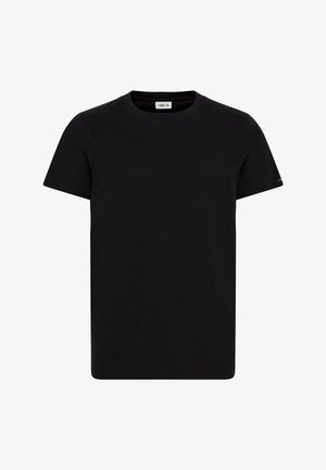 Maglietta in cotone nera con collo a giro, maniche corte e orlo dritto. Presenta un piccolo logo sulla parte bassa. Stile regular-fit.