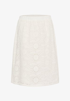 Bijela suknja od vezenog pamuka s kružnim i cvjetnim uzorcima, s prorezima i elastičnom strukom.