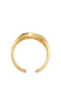 Goldfarbener Metallcuffring mit glatter Oberfläche, abgerundeten Kanten und offenem Design, das eine glänzende und polierte Fläche zeigt.