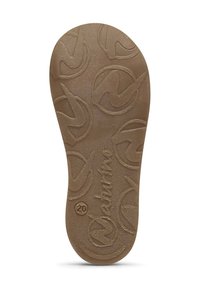 Semelle intérieure de chaussure marron avec une surface texturée arborant un motif circulaire et un logo en relief. Le numéro 20 est indiqué sur le côté.