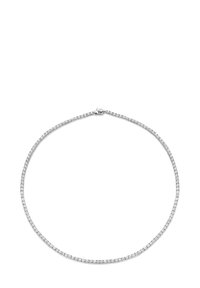 Collana d'argento con una catena sottile e flessibile decorata con piccole pietre preziose scintillanti, creando una linea continua di brillantezza.