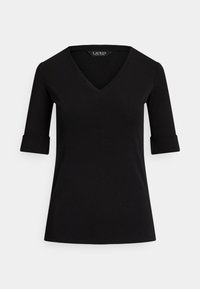 STRETCH COTTON ELBOW SLEEVE V NECK TEE - T-paita - black