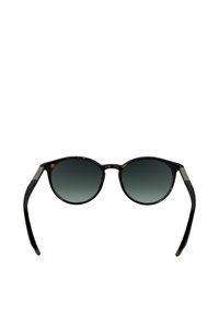 Ochelari de soare rotunzi cu rame din material țestoasă, lentile gri cu gradienți și accente din metal argintiu pe brațe. Design clasic, ușor.