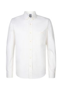 Witte katoenen overhemd met lange mouwen, knoopsluiting en een borstzak, klassieke kraag en beige knopen. Glad textiel met een standaard pasvorm.