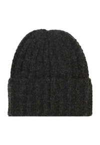 Cappello in lana nero lavorato a maglia con risvolto e un motivo testurizzato a coste.