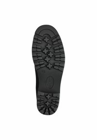 Sola di scarpa in gomma nera con un motivo di battistrada testurizzato che presenta lobi a forma di croce per la trazione e una sezione di tacco arrotondata.