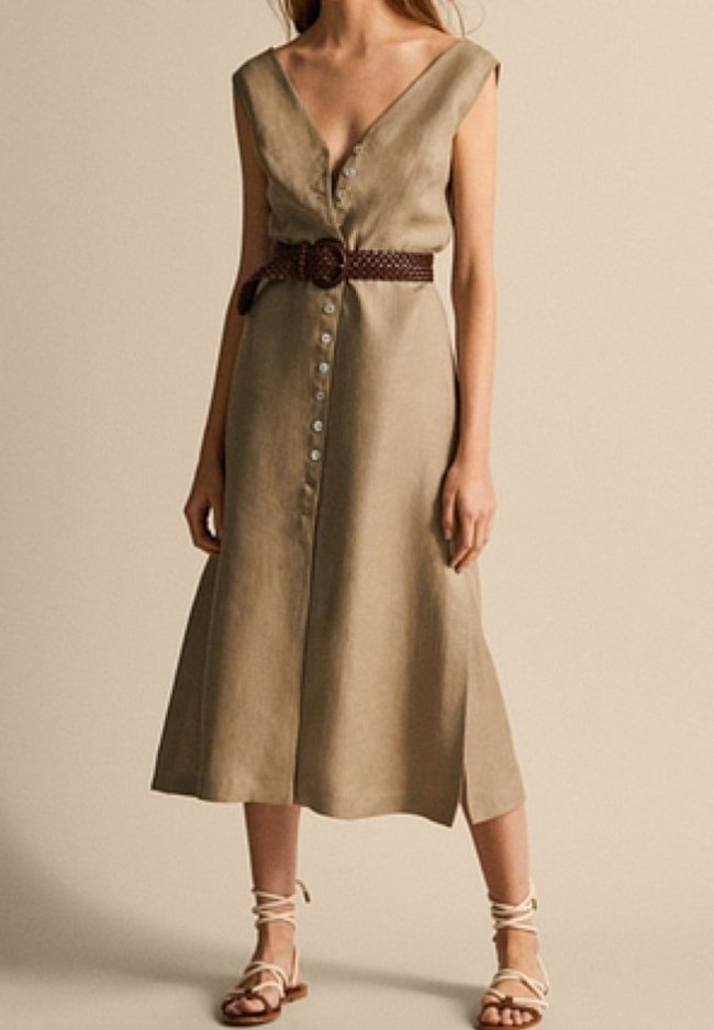 massimo dutti brown linen dress Linen maxi dress