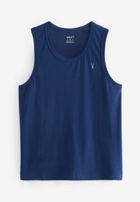 Mørkeblå tanktop lavet af bomuld, med rund halsudskæring, ærmeløs design og et lille broderet logo på brystet.