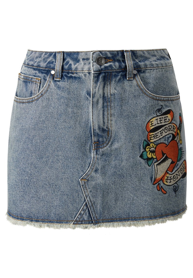Ed Hardy LIFE BEFORE DROP - Minirok - bleach/gebleekt denim/bleached ...