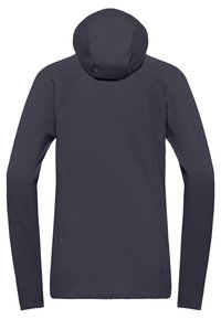 Felpa con cappuccio grigio scuro dal design aderente, maniche lunghe e tessuto testurizzato. Presenta un cappuccio arrotondato e spalle senza cuciture.