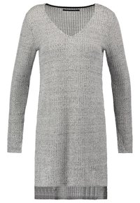 Maglione a maniche lunghe e scollo a V in una leggera tonalità di grigio, con texture a maglia, orlo a coste e una vestibilità leggermente ampia per un comfort maggiore.