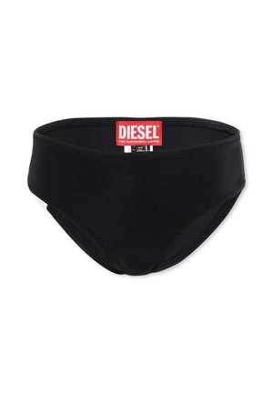 Slip da uomo Diesel neri con una toppa rossa con il logo e la scritta "DIESEL for successful living" sulla parte anteriore della cintura.