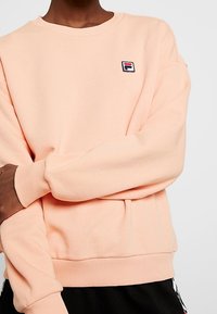 Licht perzikkleurige sweatshirt gemaakt van zachte stof. Voorzien van een ronde hals, geribbelde manchetten en een klein geborduurd logo op de borst. Ontspannen pasvorm.