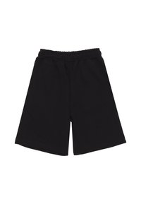 Shorts neri in cotone con una vita elastica, caratterizzati da un taglio dritto e bordi puliti. Nessuna tasca o motivo aggiuntivo.