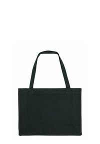 Borsa tote nera in canvas con due manici robusti, forma rettangolare e senza motivi o decorazioni, che offre un design minimalista.