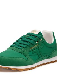 Sneaker verdi con tomaia in suede e sintetico, lacci testurizzati, dettagli del logo in oro e fodera bianca. Presenta una suola in gomma per una migliore aderenza.