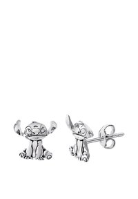 Silver-tone stud earrings featuring a cartoon character design with raised ears, sitting posture, and detailed facial features.