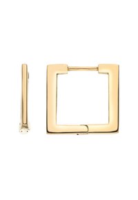 Goldfarbener quadratischer Schnallenverschluss mit einer glatten Oberfläche und abgerundeten Ecken. Inklusive einer Zacke und einer kleinen vertikalen Befestigung zum Sichern.