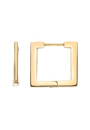 Goldfarbener quadratischer Schnallenverschluss mit einer glatten Oberfläche und abgerundeten Ecken. Inklusive einer Zacke und einer kleinen vertikalen Befestigung zum Sichern.