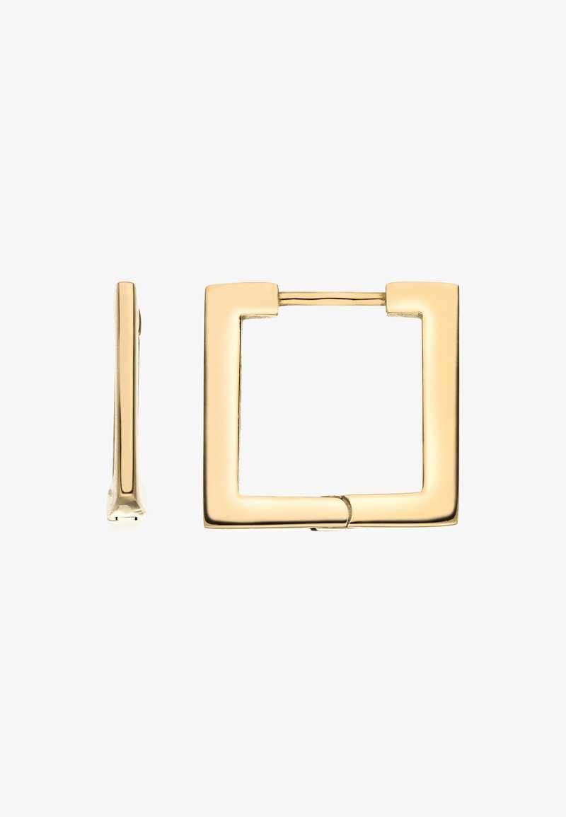 Goldfarbener quadratischer Schnallenverschluss mit einer glatten Oberfläche und abgerundeten Ecken. Inklusive einer Zacke und einer kleinen vertikalen Befestigung zum Sichern.