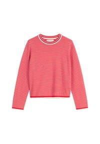 Rot-weißer, gestreifter Langarmshirt mit rundem Ausschnitt und gerippten Bündchen. Hergestellt aus einem weichen, leichten Stoff.