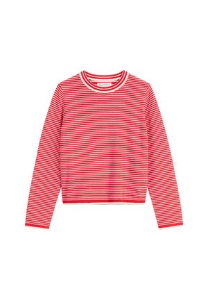 Rot-weißer, gestreifter Langarmshirt mit rundem Ausschnitt und gerippten Bündchen. Hergestellt aus einem weichen, leichten Stoff.