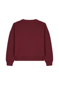Bordeaux sweatshirt met lange mouwen, ribbelmanchetten en -zoom, en een ronde hals; zachte textuur en losse pasvorm met verlaagde schouders.