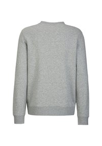 Grauer Sweatshirt, Baumwollmischung, Rundhalsausschnitt, lange Ärmel, gerippte Bündchen, glatte Textur, schlichtes Design, ohne Muster oder Grafiken.