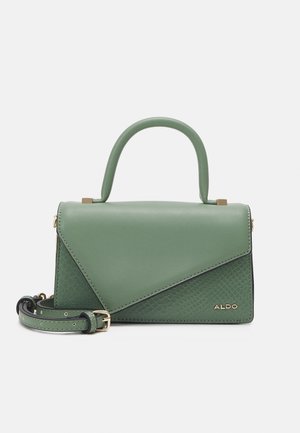 Sac à main ALDO vert avec poignée supérieure, bandoulière amovible et rabat texturé avec détail du logo doré.