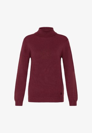 Bordeaux turtleneck sweater van geribd breiwerk, met lange mouwen en aansluitende boorden, met een cirkelvormige logo-accent aan de zoom.