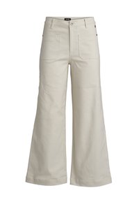 Wide-leg broeken in lichtbeige, gemaakt van stevig katoen. Bevat voorzakken en klassieke knoopsluiting. Soepele textuur.
