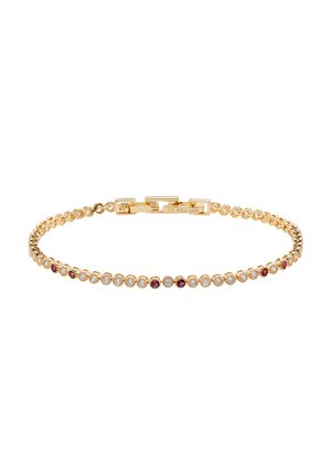 Bracciale a catena d'oro con pietre preziose piccole chiare e rosse alternate e una chiusura incisa con "U.S. Polo Assn."