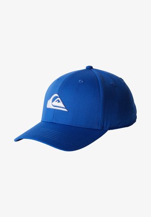 Blaues Baseballcap aus Stoff mit gebogenem Schirm. Auf der Vorderseite befindet sich ein weißes, gesticktes Wellenlogo. Sechsteiliger Aufbau mit Luftlöchern.
