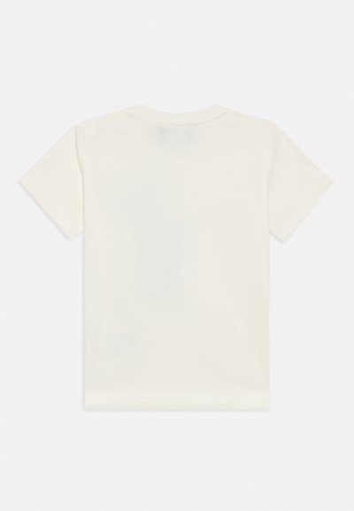 Κοντομάνικο μπλουζάκι με στρογγυλή λαιμόκοψη από βαμβακερό ύφασμα σε εκρού χρώμα. Μαλακή υφή με λείο φινίρισμα, χωρίς σχέδια ή διακοσμήσεις.