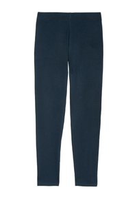 Leggings navy realizzati in tessuto morbido e elasticizzato. Presentano una vita elasticizzata ampia e una texture liscia, adatti per abbigliamento casual e attivo.