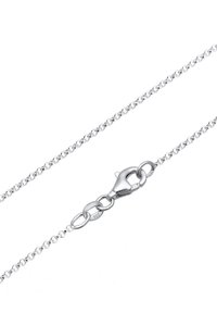 Colier din argint cu un inel și închidere cu carabină, având linkuri ovale mici și o finisare netedă. Marcaj "925" pentru argint sterling.