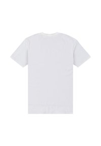 Hvid bomulds t-shirt med korte ærmer, rund hals og en glat tekstur. Har et enkelt, udekoreret design på bagsiden.