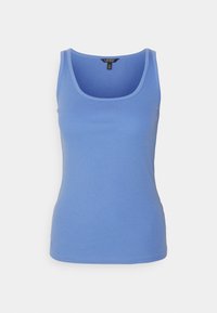 Ljusblå top i ribbad tyg. Har en rundad halsringning och smala axelband. Sömlös design med en åtsittande siluett.