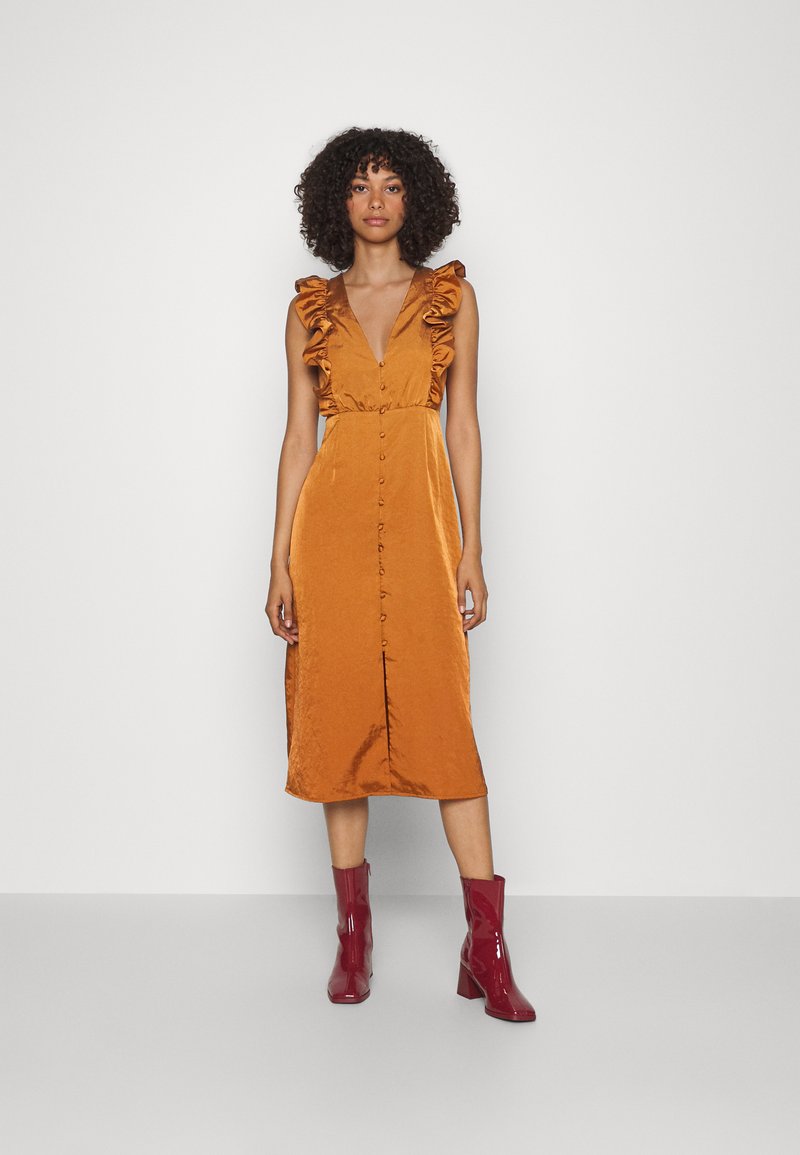 Glamorous MIDI FRILL SLEEVELESS DRESS Jurk copper/koper Zalando.be