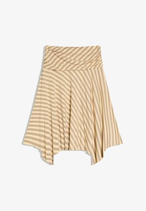 Gonna asimmetrica a righe beige e marrone chiaro con vita alta e dettagli in tessuto plissettato.