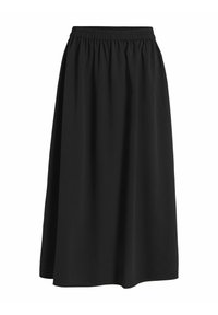 Svart midi kjol med elastisk midja och flödande tyg, designad för en lös och bekväm passform.