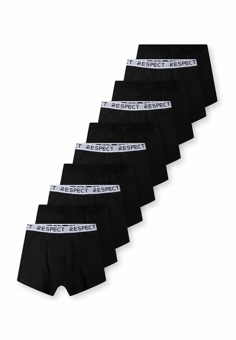 Zestaw czarnych bokserek z białym, elastycznym paskiem z napisem "RESPECT". Charakteryzują się dopasowaniem i miękkim materiałem.